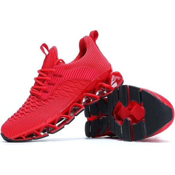 Women's Red Slip-On Walking Running Shoes Blade Sneakers Non-Slip Comfort Shoes - Picture 8 of 8